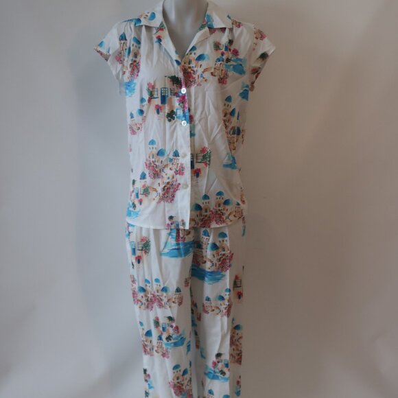 NWT Womens The Cat's Pajamas Santorini Luxe White Multi 2 Pc Set Top Bottom S - Picture 3 of 16